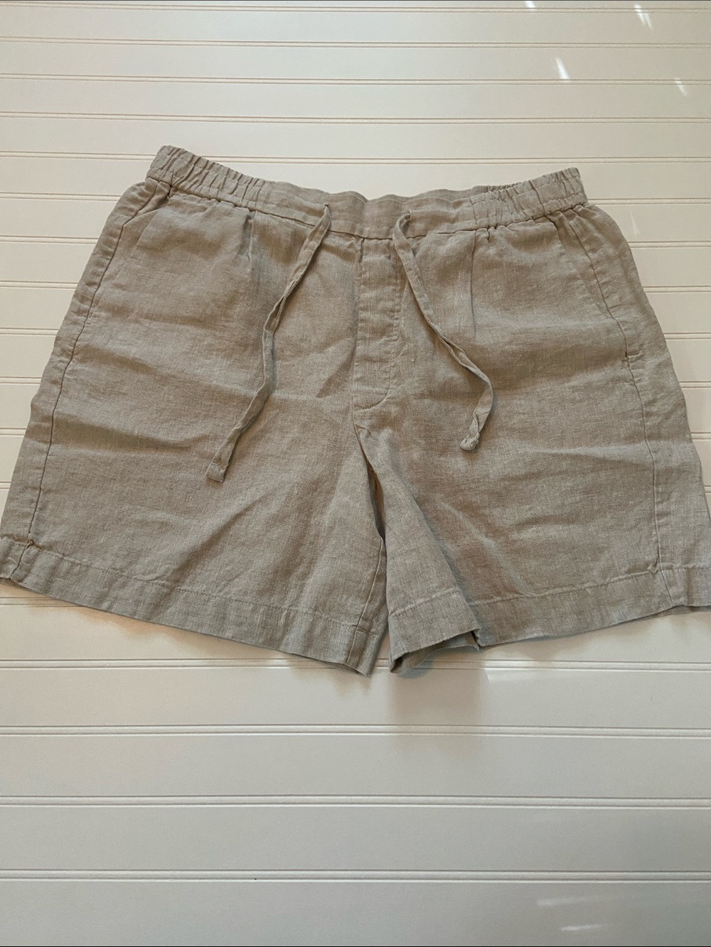 Zara 100% Linen Casual Neutral Beige Pull-On Shorts Womans Size XL Coastal